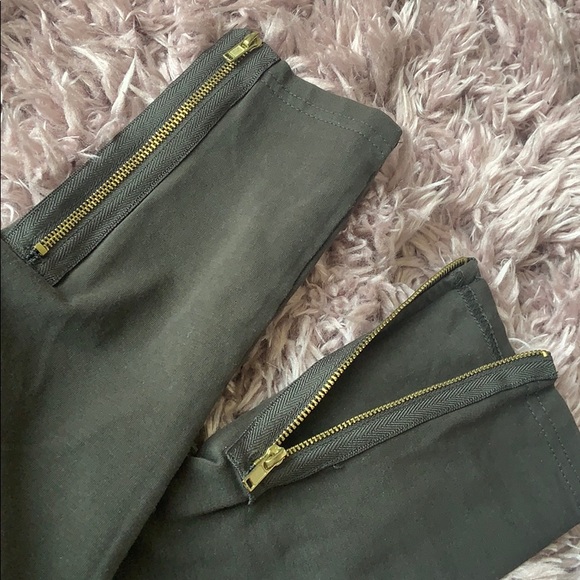 Olive Green Leggings with Ankle Zipper - Picture 3 of 5